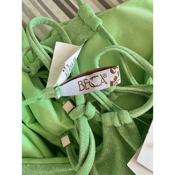 NWD Becca Virtue Womens Green Shimmer One-Piece Swimsuit One Shoulder Medium - Picture 10 of 11